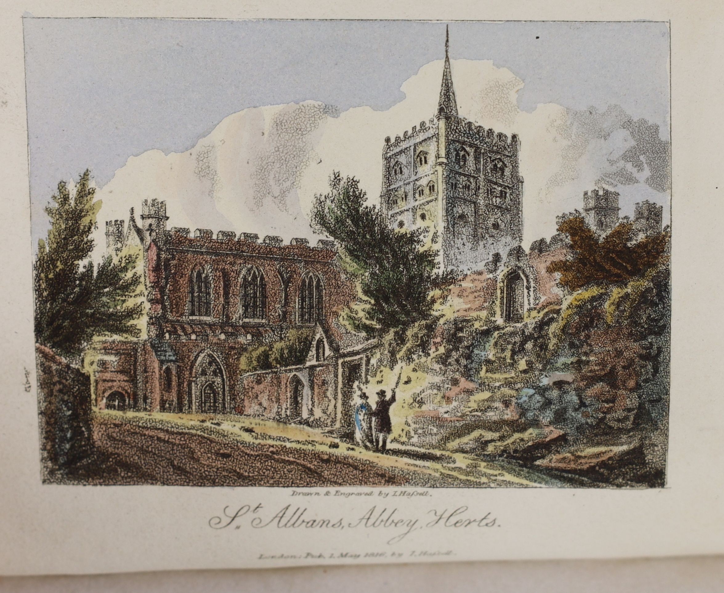 ?Hassell, John - Picturesque Rides and Walks . . . Thirty Miles Round the British Metropolis, 1 vol. (of 2) lacks title and incomplete at end; 49 hand coloured plates (by J. Hassell); contemp. half calf and marbled board